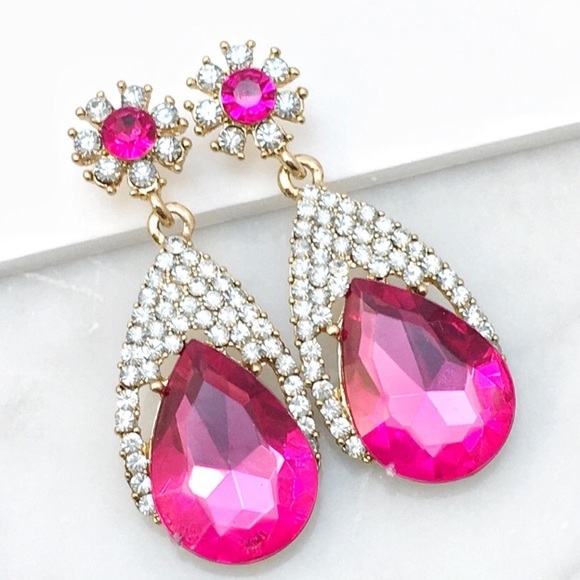 Cherryl's Jewelry - Bright Pink Fuschia Crystal & Rhinestone Earrings Cherryl's Jewelry - Bright Pink Fuschia Crystal & Rhinestone Earrings